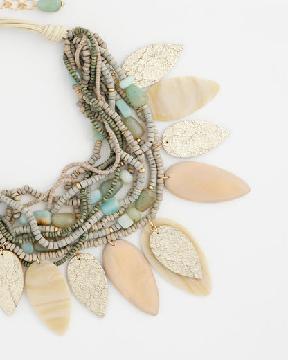 Chico's Multistrand Wood Petal Necklace Aqua
