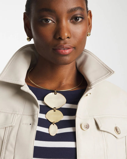 Chico's Linear Reversible Pendant Necklace White/Gold