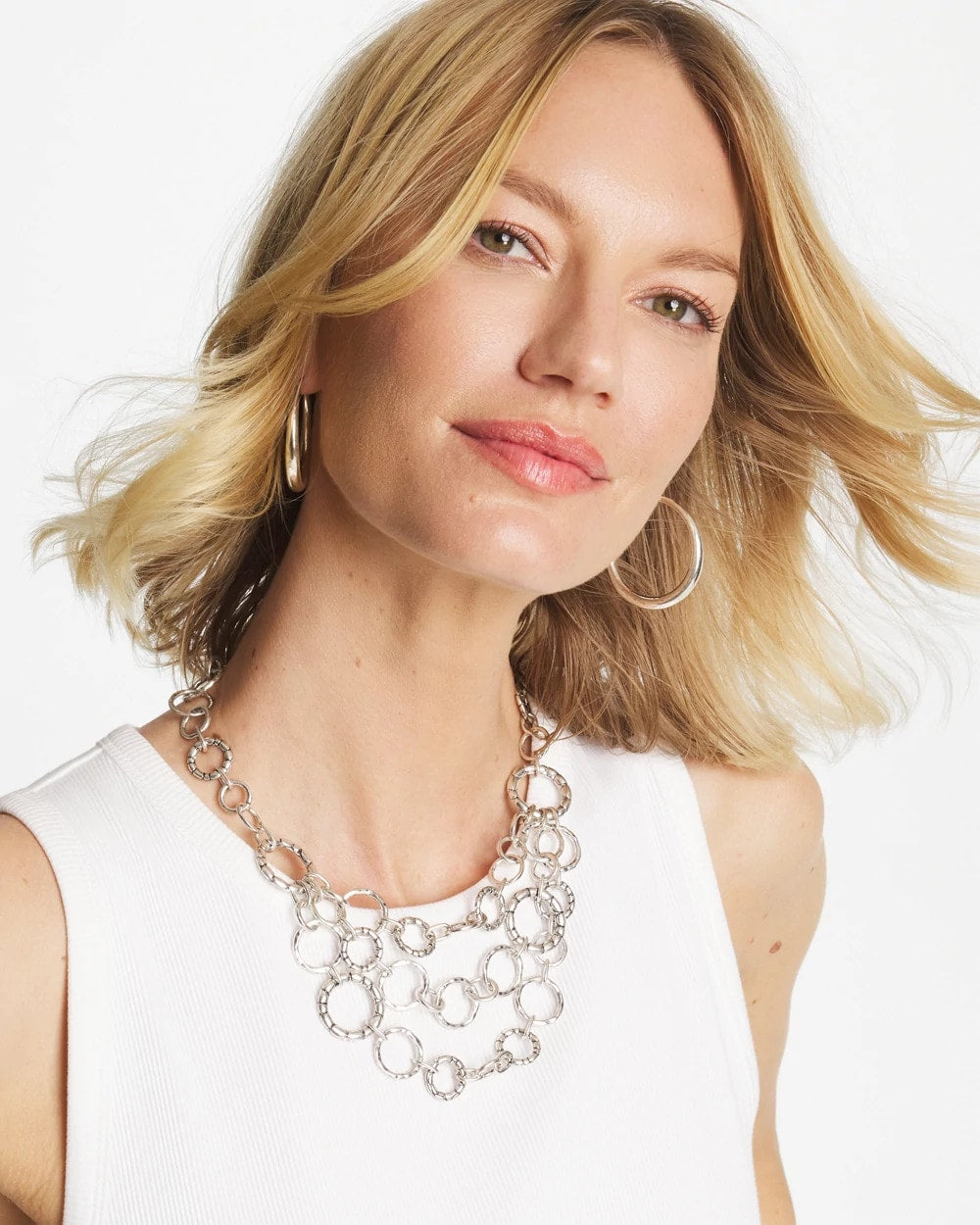 Chico's Silver Multistrand Bib Necklace Silver