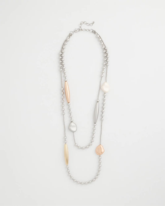 Chico's Copper and Silver Double Strand Necklace Mixed Metals