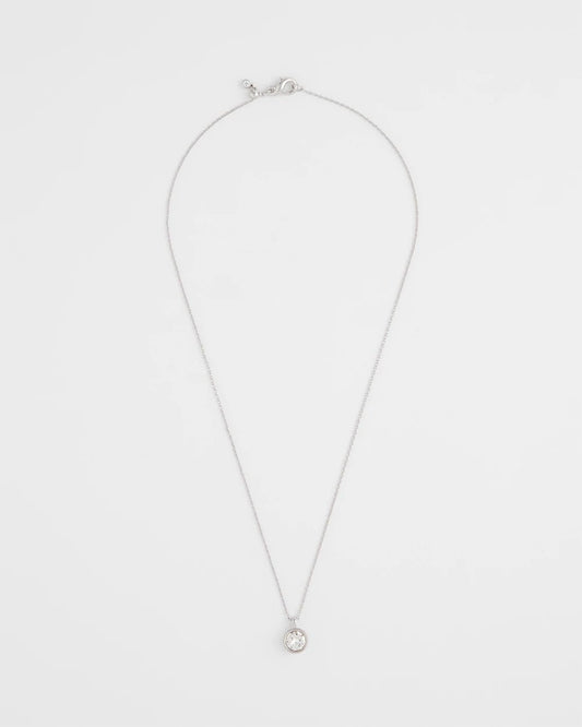 Chico's Bezel Set Pendant Silvertone Necklace Silver