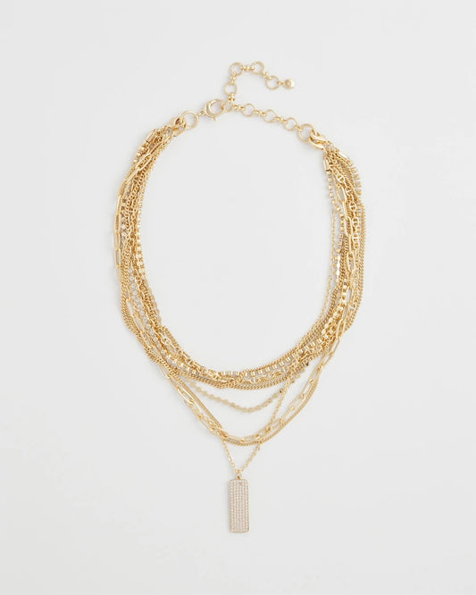 Chico's Convertible Gold Pave Pendant Necklace Gold