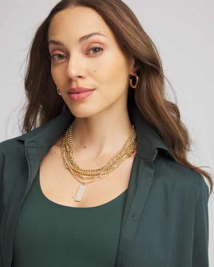 Chico's Convertible Gold Pave Pendant Necklace Gold