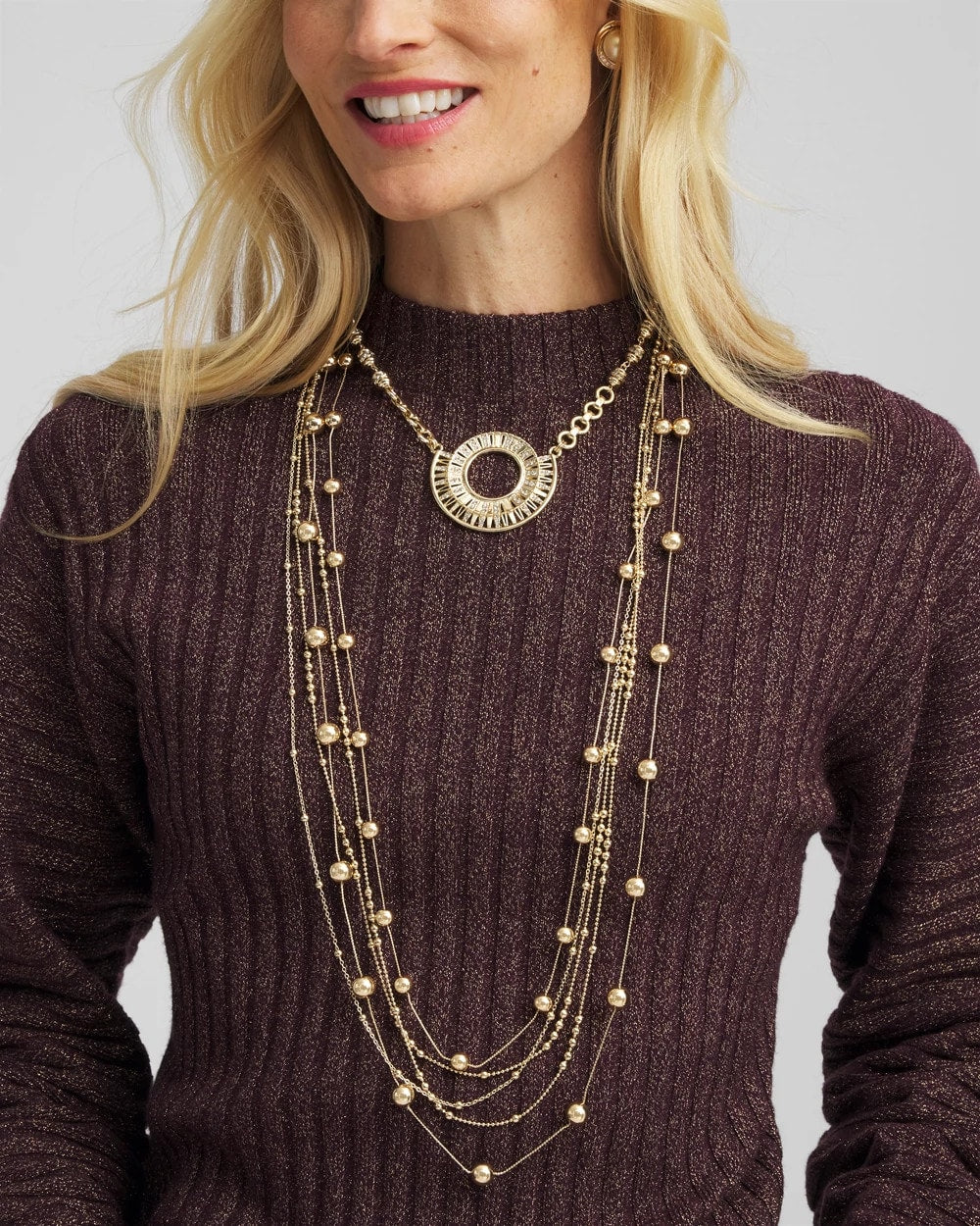 Chico's Multistrand Beaded Goldtone Necklace Gold