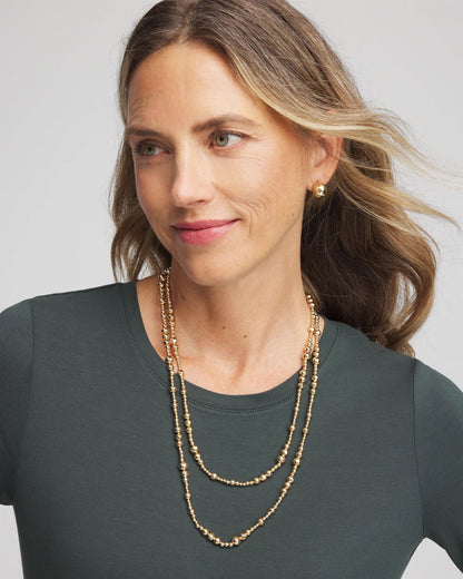 Chico's Goldtone Long Beaded Necklace Gold