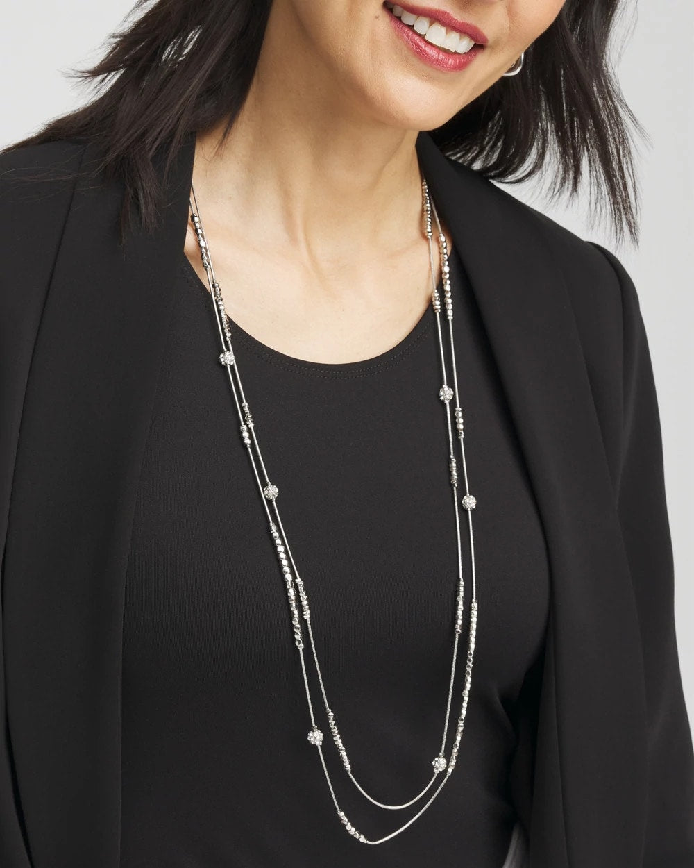 Chico's Hexie Multi-Strand Necklace Silver