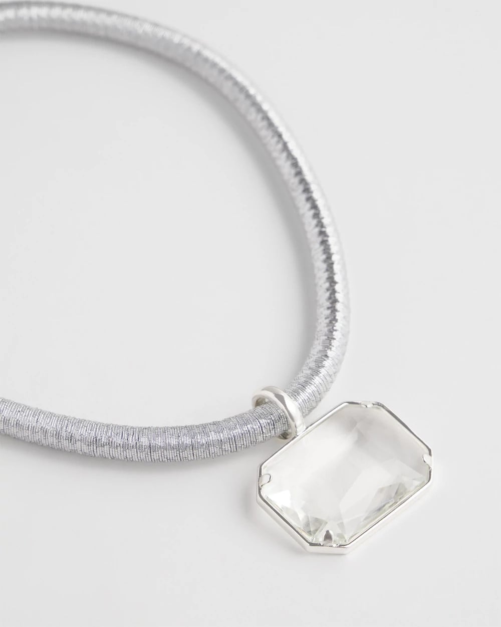 Chico's Silvertone Gem Pendant Cord Necklace Silver