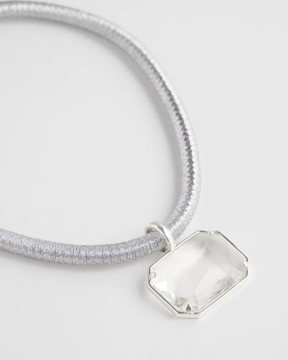 Chico's Silvertone Gem Pendant Cord Necklace Silver