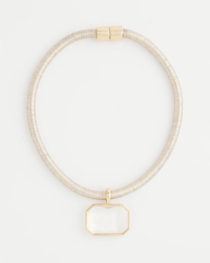 Chico's Goldtone Glass Gem Pendant Cord Necklace Gold