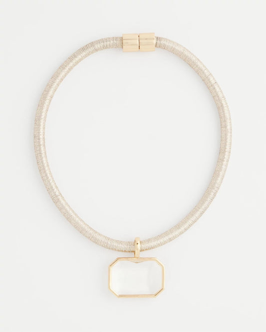 Chico's Goldtone Glass Gem Pendant Cord Necklace Gold