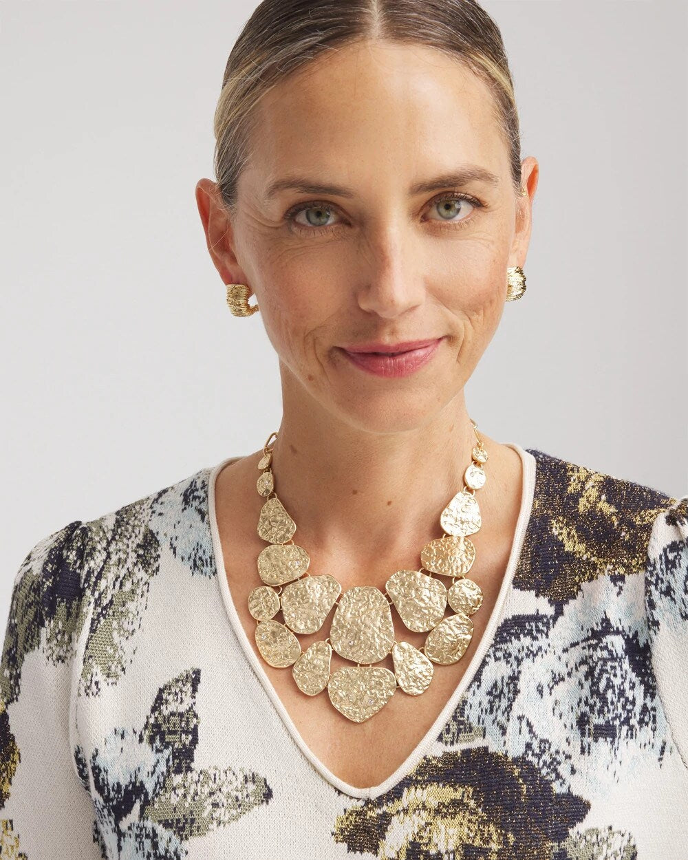 Chico's Molten Goldtone Bib Necklace Gold