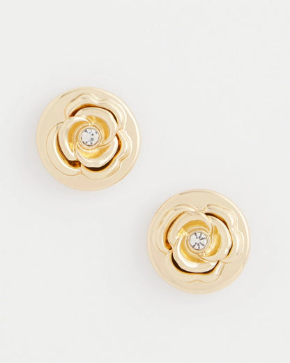 Chico's Lucky Coin Flower Stud Earrings Gold