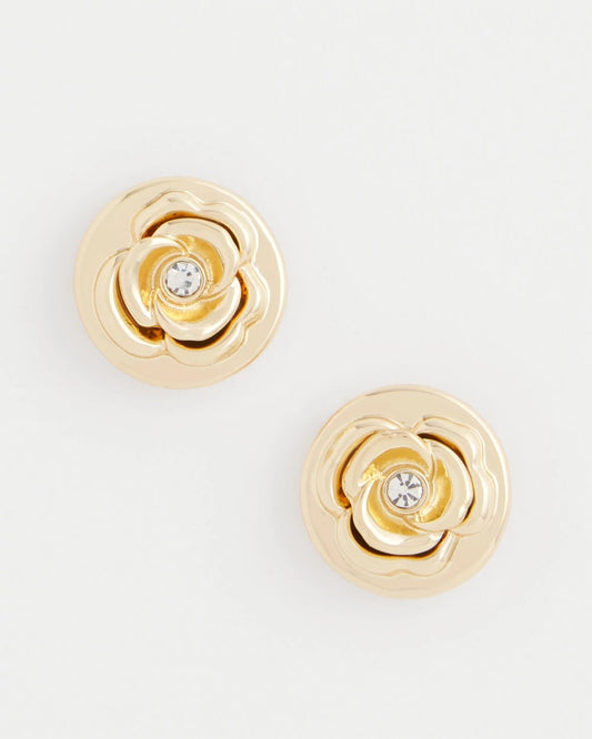 Chico's Lucky Coin Flower Stud Earrings Gold