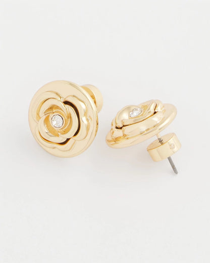 Chico's Lucky Coin Flower Stud Earrings Gold