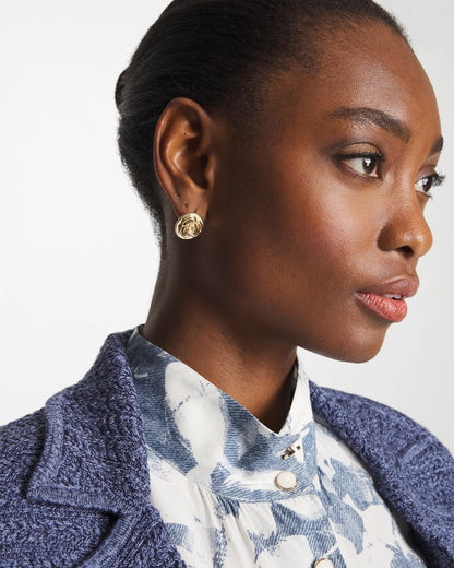 Chico's Lucky Coin Flower Stud Earrings Gold