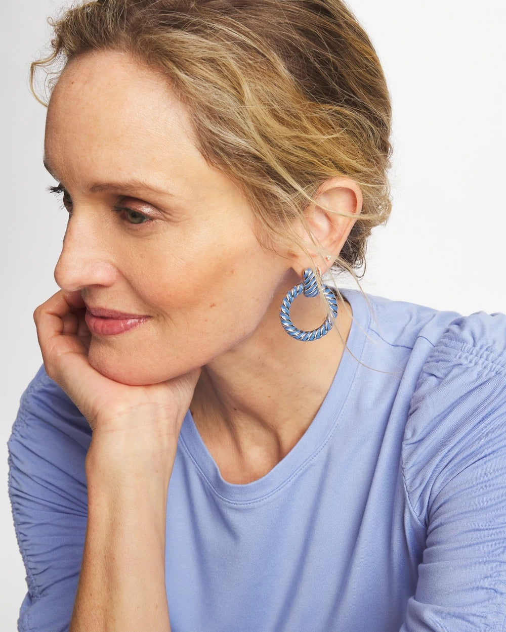 Chico's Blue Twist Drop Hoop Earrings Blue