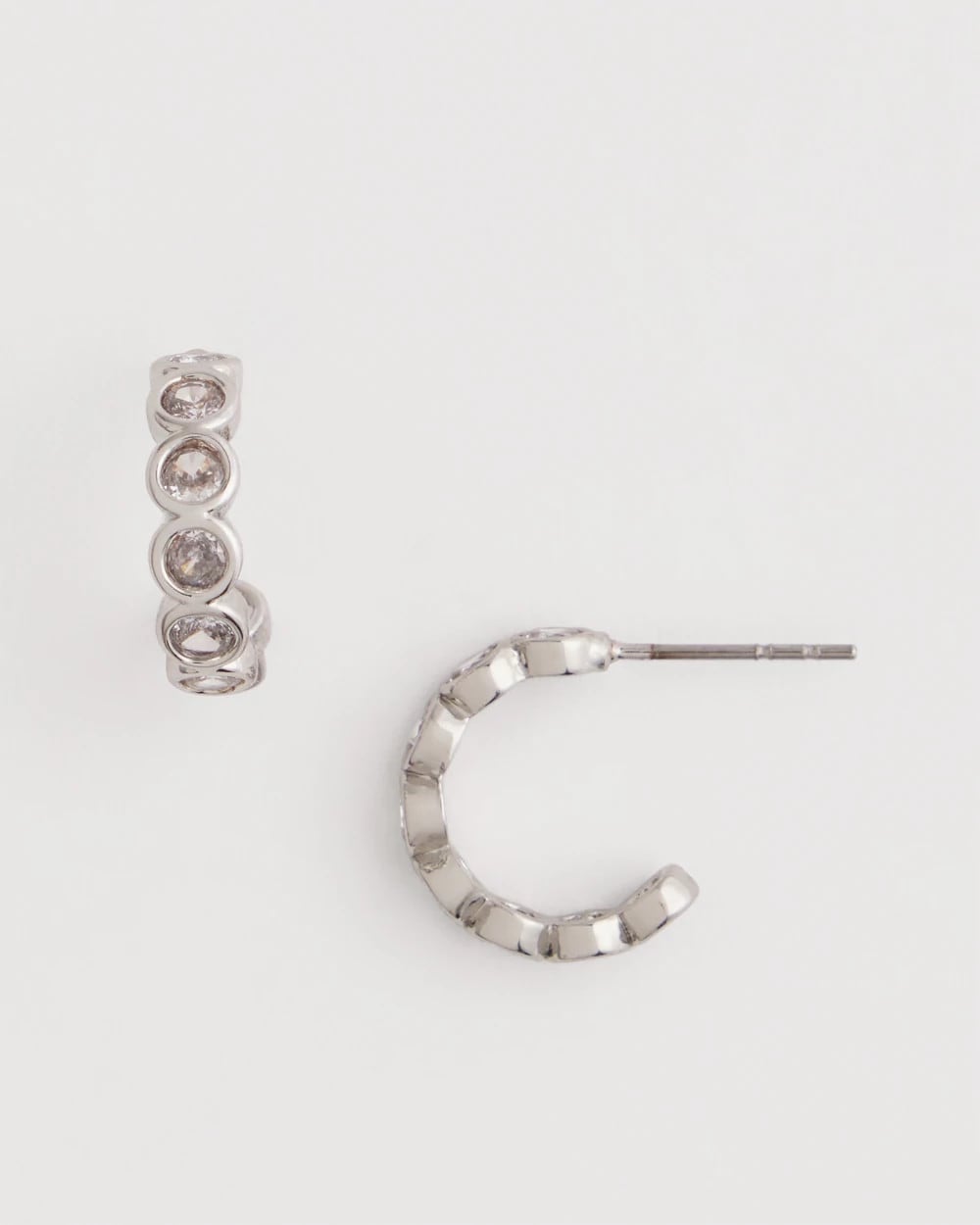 Chico's Silvertone Crystal Mini Hoop Earrings Silver