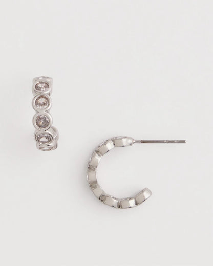 Chico's Silvertone Crystal Mini Hoop Earrings Silver
