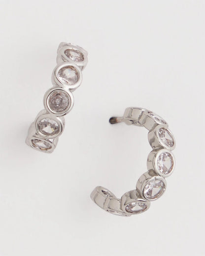 Chico's Silvertone Crystal Mini Hoop Earrings Silver