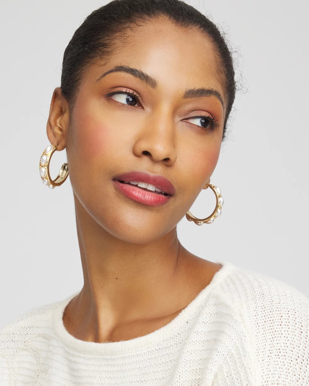 Chico's No Droop® Faux Pearl Hoop Earrings Pearl
