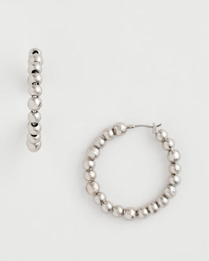 Chico's Silvertone Beaded Hoop Earrings Silver