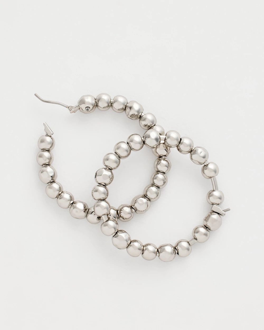 Chico's Silvertone Beaded Hoop Earrings Silver
