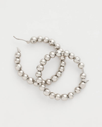 Chico's Silvertone Beaded Hoop Earrings Silver