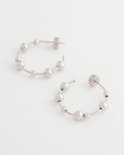 Chico's Silvertone Beaded Hoop Earrings Silver