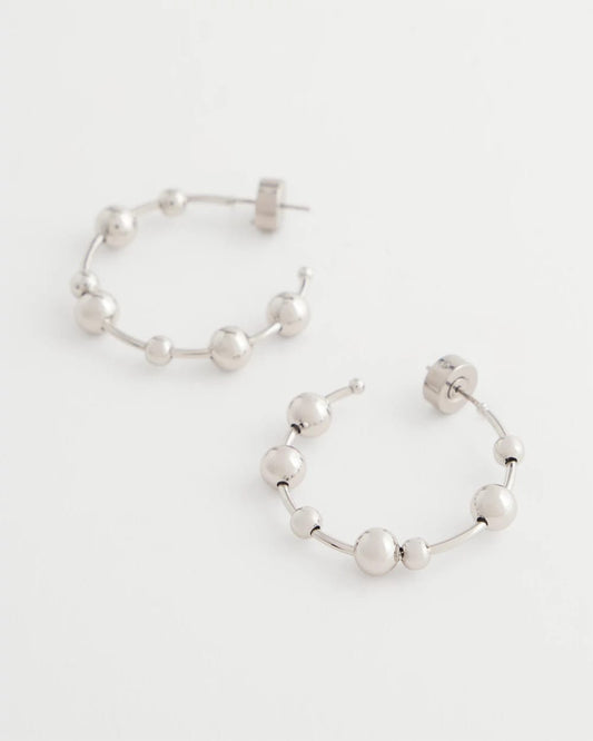 Chico's Silvertone Beaded Hoop Earrings Silver