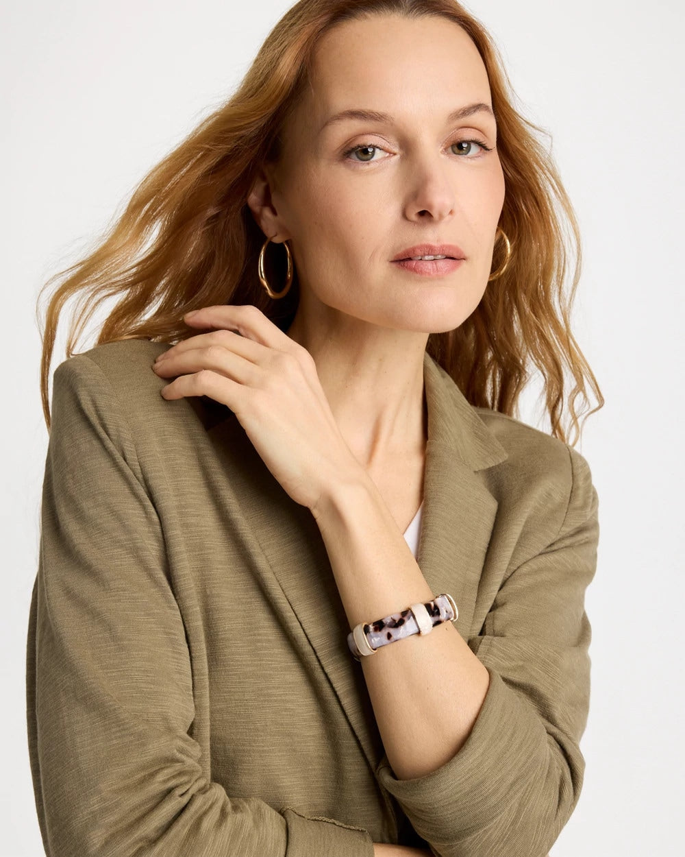 Chico's Tortoise Spider Lily Stretch Bangle Neutral