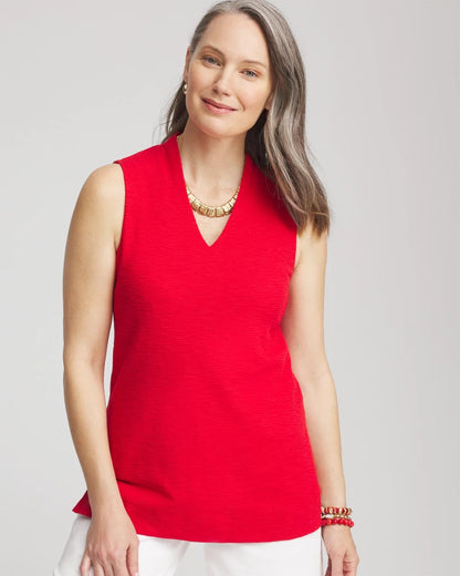 Chico's Textured Sleeveless V-Neck Tunic Red Glow