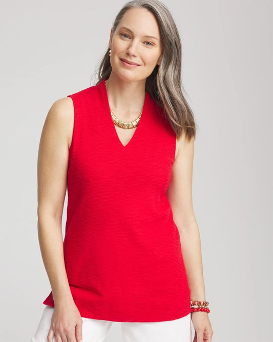 Chico's Textured Sleeveless V-Neck Tunic Red Glow