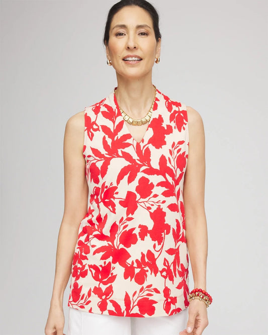 Chico's Floral Sleeveless V-Neck Tunic Glistening Sand