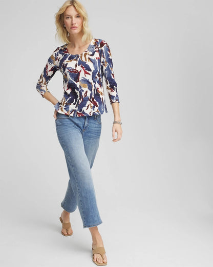 Chico's Printed Textured Scoopneck Cardigan Ecru
