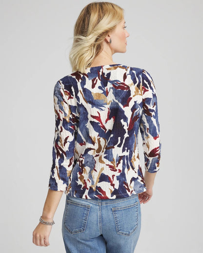 Chico's Printed Textured Scoopneck Cardigan Ecru