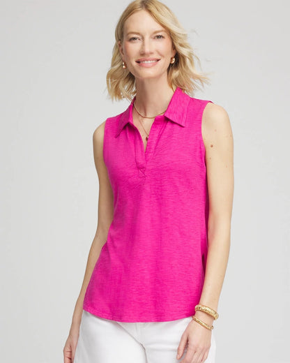 Chico's Slub Sleeveless Collared Tunic Crushed Berries